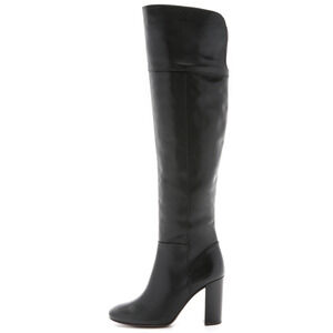 $595 Tory Burch Bowie Over The Knee Leather Heel Boots Black US 7.5